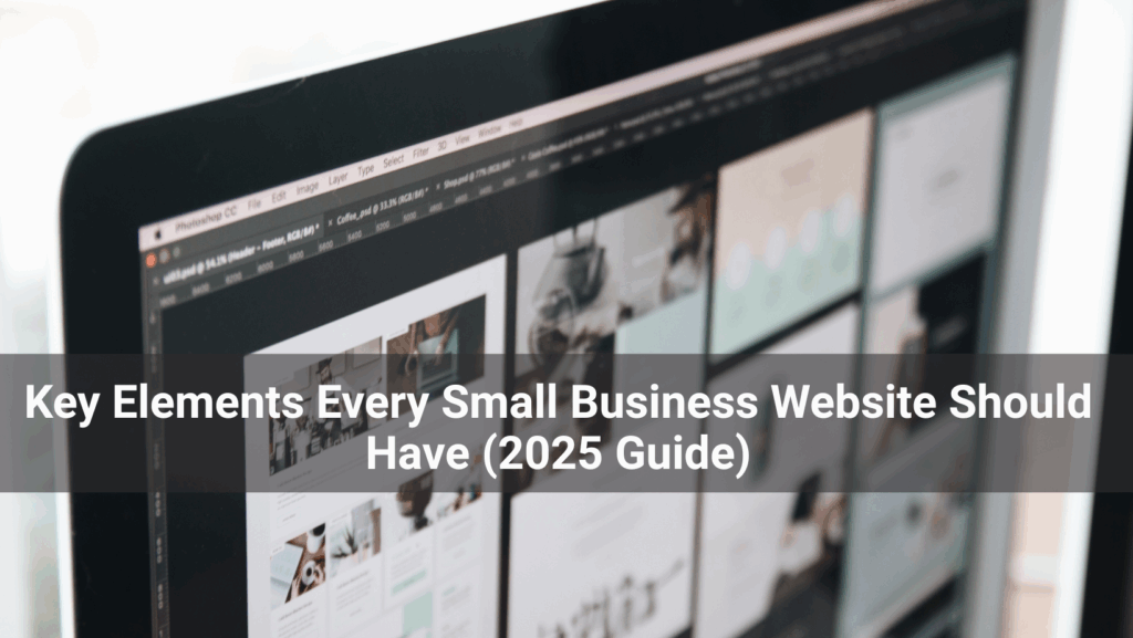 Illustration of essential website elements for small businesses, including mobile-friendly design, SEO, contact forms, and call-to-action buttons – by a website design company in Bangalore.